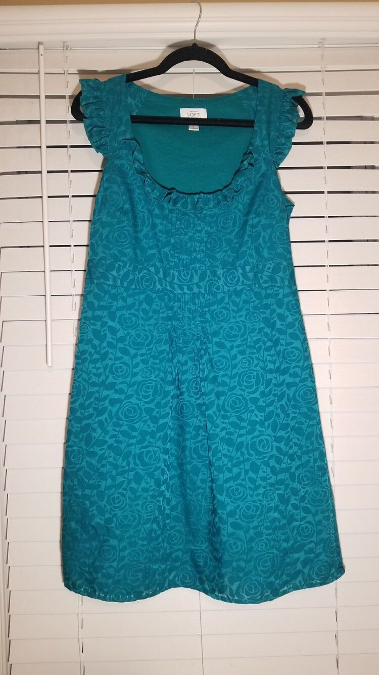 Women's ANN TAYLOR LOFT Green Floral Print Dress Size 8